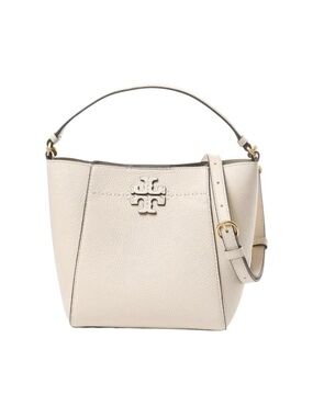 Tory Burch Ivory Pebbled Leather Bucket Shoulder Bag